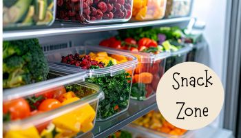 refrigerator with bins to create a teen snack zone
